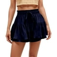 thumbnail image 1 of MIXUE Womens Skirts Solid Color Summer Fashionable Sexy Drawstring Pleated Wide Leg Casual Mini Skirt Daily-Wear,Blue,S, 1 of 9