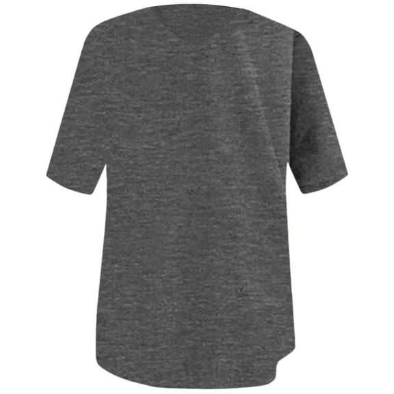 MIXUE Womens Summer Tops Cotton Solid Color V Neck Short Sleeve Loose Casual Tunic Shirts For Women Tee Shirts Daily-Wear,Gray,L