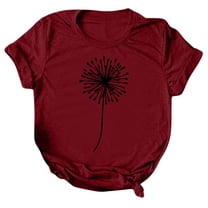 MIXUE Womens Summer Tops Dandelion Print Round Neck Short Sleeve Casual Fashion Plus Size Shirts For Women T-shirts Sportwear,Red,XXL