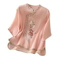 thumbnail image 1 of MIXUE Womens Summer Tops Floral Embroidered Retro Round Neck Long Sleeve Loose Shirts For Women Tee Shirts Activewear,Pink,XL, 1 of 4