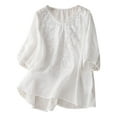 thumbnail image 1 of MIXUE Womens Summer Tops Floral Embroidery Solid Color V Neck Short Sleeve Loose Tshirts Outwear,White,L, 1 of 3