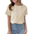 thumbnail image 1 of MIXUE Womens Summer Tops Flower Embroidered Jacquard Solid Color Round Neck Short Sleeve Loose Pullover Tee Shirts Streetwear,Beige,XXL, 1 of 7