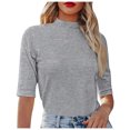 thumbnail image 1 of MIXUE Womens Summer Tops Knitted Solid Color Round Neck Short Sleeve Fashion Casual Elastic Slim Tight Formal Shirts For Women T-shirts Streetwear,Gray,XXL, 1 of 4