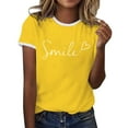 thumbnail image 1 of MIXUE Womens Summer Tops Letter Print Round Neck Short Sleeve Fashion Casual Shirts For Women Tshirts Holiday Wear,Yellow,S, 1 of 8