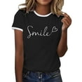 thumbnail image 1 of MIXUE Womens Summer Tops Letter Print Round Neck Short Sleeve Fashion Casual Shirts For Women Tshirts Outwear,Black,XXL, 1 of 7