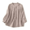 thumbnail image 1 of MIXUE Womens Summer Tops Linen Solid Color Round Neck 3/4 Sleeve Ethnic Style Vintage Loose Fit Casual Cardigan T-shirts Sportwear,Brown,XL, 1 of 3