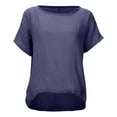 thumbnail image 1 of MIXUE Womens Summer Tops Linen Solid Color Round Neck Short Sleeve Soft Loose Fit T Shirts Sportwear,Purple,XL, 1 of 5