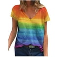 thumbnail image 1 of MIXUE Womens Summer Tops Rainbow Gradient Print V Neck Short Sleeve Fashion Casual Shirts For Women Tshirts Holiday Wear,Orange,L, 1 of 3