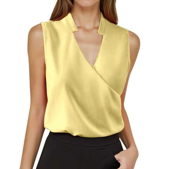 MIXUE Womens Summer Tops Solid Color Casual V Neck Sleeveless Vest Tank Pullover Tshirts Activewear,Yellow,M