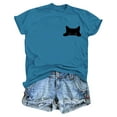 thumbnail image 1 of MIXUE Womens Summer Tops Solid Color Cat Print Round Neck Short Sleeve Fashion Casual Shirts For Women Tshirts Holiday Wear,Blue,XXL, 1 of 2