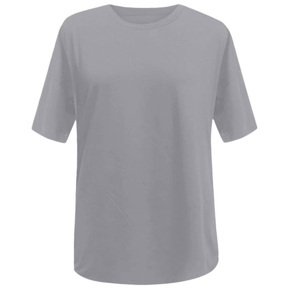 MIXUE Womens Summer Tops Solid Color Crew Neck Long Sleeve Oversized Soft Loose Casual Shirts For Women Tshirts Holiday Wear,Gray,XL