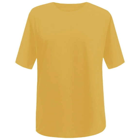 MIXUE Womens Summer Tops Solid Color Crew Neck Short Sleeve Loose Shirts For Women Tee Shirts Activewear,Yellow,S