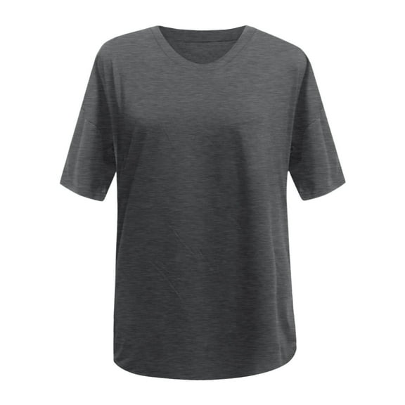 MIXUE Womens Summer Tops Solid Color Crew Neck Short Sleeve Loose Shirts For Women Tshirts Holiday Wear,Gray,S