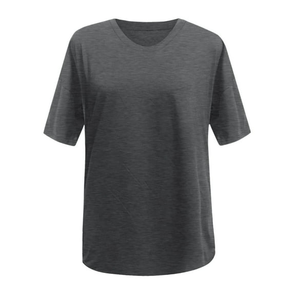 MIXUE Womens Summer Tops Solid Color Crew Neck Short Sleeve Loose Shirts For Women Tshirts Holiday Wear,Gray,S