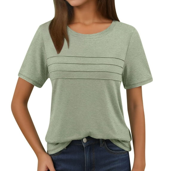 MIXUE Womens Summer Tops Solid Color Crew Neck Short Sleeve Trendy Dressy Casual Tunic Beach Fashion T Shirts Sportwear,Green,L