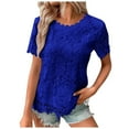 thumbnail image 1 of MIXUE Womens Summer Tops Solid Color Floral Lace Crew Neck Short Sleeve Fashion Casual Shirts For Women T-shirts Sportwear,Blue,XXXXXL, 1 of 4