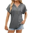 thumbnail image 1 of MIXUE Womens Summer Tops Solid Color Hooded Button Short Sleeve Loose Casual Shirts For Women Tee Shirts Daily-Wear,Gray,XL, 1 of 3