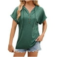 thumbnail image 1 of MIXUE Womens Summer Tops Solid Color Hooded Button Short Sleeve Loose Casual Shirts For Women Tee Shirts Daily-Wear,Green,S, 1 of 3