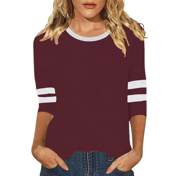 MIXUE Womens Summer Tops Solid Color Round Neck Long Sleeve Casual Fashion Shirts For Women T-shirts Sportwear,Red,M