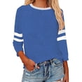 thumbnail image 1 of MIXUE Womens Summer Tops Solid Color Round Neck Long Sleeve Casual Fashion Shirts For Women Tee Shirts Daily-Wear,Blue,S, 1 of 5