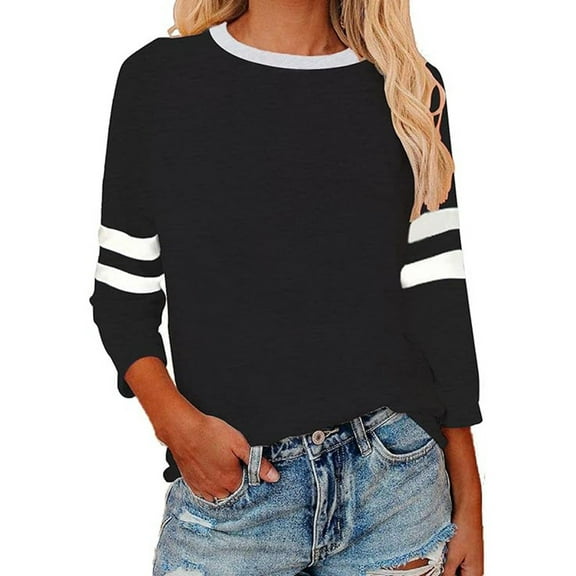 MIXUE Womens Summer Tops Solid Color Round Neck Long Sleeve Casual Fashion Shirts For Women Tshirts Outwear,Black,XXL