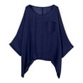 thumbnail image 1 of MIXUE Womens Summer Tops Solid Color Round Neck Long Sleeve Fashion Loose Casual Shirts For Women Tee Shirts Daily-Wear,Blue,XXXL, 1 of 8