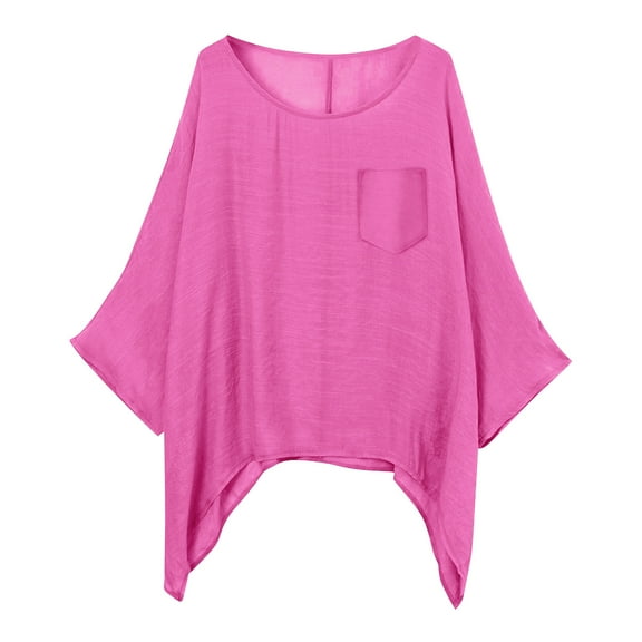 MIXUE Womens Summer Tops Solid Color Round Neck Long Sleeve Fashion Loose Casual Shirts For Women Tee Shirts Daily-Wear,Pink,XXXL