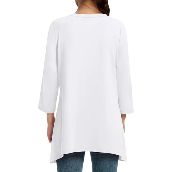 MIXUE Womens Summer Tops Solid Color Round Neck Long Sleeve Loose Casual Basic Shirts For Women T-shirts Sportwear,White,M