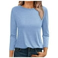 thumbnail image 1 of MIXUE Womens Summer Tops Solid Color Round Neck Long Sleeve Slim Fit Casual Shirts For Women T-shirts Streetwear,Blue,XL, 1 of 5