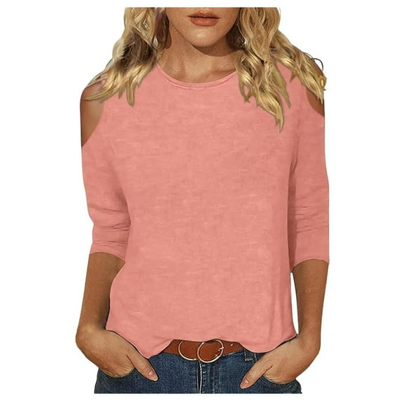 MIXUE Womens Summer Tops Solid Color Round Neck Off Shoulder Short Sleeve Fashion Casual Shirts For Women Tee Shirts Activewear,Gold,XL