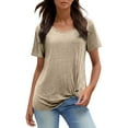 thumbnail image 1 of MIXUE Womens Summer Tops Solid Color Round Neck Short Sleeve Casual Pullover Tshirts Activewear,Brown,XXL, 1 of 5