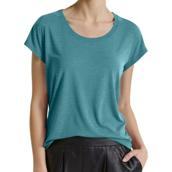 MIXUE Womens Summer Tops Solid Color Round Neck Short Sleeve Loose Casual Shirts For Women Tee Shirts Daily-Wear,Green,XXL