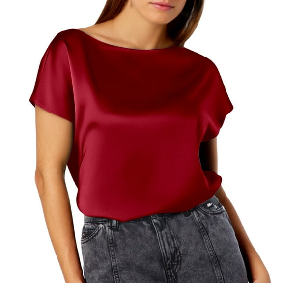 MIXUE Womens Summer Tops Solid Color Round Neck Short Sleeve Minimalist Fashion Tshirts Outwear,Red,XXXL