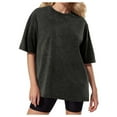 thumbnail image 1 of MIXUE Womens Summer Tops Solid Color Round Neck Short Sleeve Vintage Loose Shirts For Women Tshirts Holiday Wear,Black,XL, 1 of 4