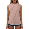 thumbnail image 1 of MIXUE Womens Summer Tops Solid Color Round Neck Sleeveless Vest Loose T Shirts Daily-Wear,Pink,M, 1 of 5
