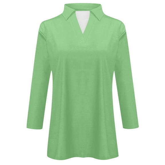 MIXUE Womens Summer Tops Solid Color Stand Collar V Neck Long Sleeve Fashion Casual Shirts For Women T-shirts Streetwear,Green,XXL