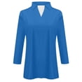 thumbnail image 1 of MIXUE Womens Summer Tops Solid Color Stand Collar V Neck Long Sleeve Fashion Casual Shirts For Women Tee Shirts Activewear,Blue,M, 1 of 3