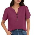thumbnail image 1 of MIXUE Womens Summer Tops Solid Color V Neck Short Sleeve Casual Stylish Lightweight T-shirts Sportwear,Pink,M, 1 of 6