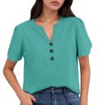 thumbnail image 1 of MIXUE Womens Summer Tops Solid Color V Neck Short Sleeve Casual Stylish Lightweight Tshirts Activewear,Green,XXXL, 1 of 6