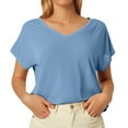 thumbnail image 1 of MIXUE Womens Summer Tops Solid Color V Neck Short Sleeve Fashion Casual Shirts For Women Tshirts Outwear,Blue,M, 1 of 4