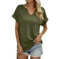 thumbnail image 1 of MIXUE Womens Summer Tops Solid Color V Neck Short Sleeve Fashion Loose T Shirts Daily-Wear,Green,XXL, 1 of 4