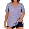 thumbnail image 1 of MIXUE Womens Summer Tops Solid Color V Neck Short Sleeve Loose Fit Casual Plus Size Pullover Tee Shirts Activewear,Purple,L, 1 of 4