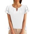thumbnail image 1 of MIXUE Womens Summer Tops Solid Color V Neck Short Sleeve Pleated Fashion Casual Business Work T-shirts Daily-Wear,White,XL, 1 of 5