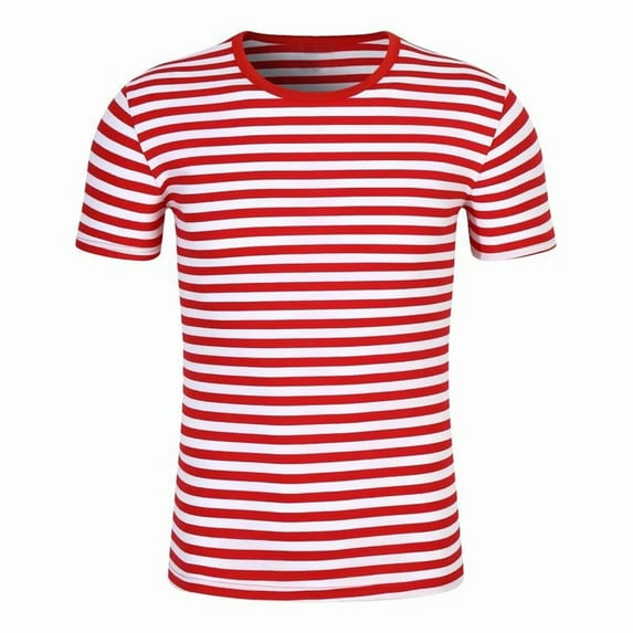 MIXUE Womens Summer Tops Striped Print Round Neck Short Sleeve Loose Fit Shirts For Women T-shirts Sportwear,Red,XXXL