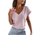 thumbnail image 1 of MIXUE Womens Summer Tops Striped Print V Neck Short Sleeve Slim Shirts For Women Tee Shirts Activewear,Pink,M, 1 of 8