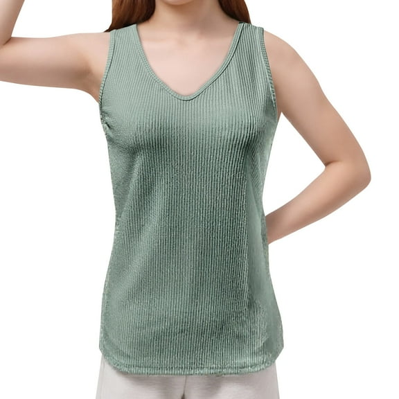 MIXUE Womens Summer Tops Summer Solid Color Casual Knitted Elastic Vest V Neck Sleeveless Pullover Tshirts Activewear,Green,L