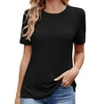 thumbnail image 1 of MIXUE Womens Summer Tops Summer Solid Color Crewneck Short Sleeve Pleated Loose Fit Business Casual Dressy Work Pullover Tee Shirts Outwear,Black,XXL, 1 of 4