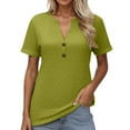 thumbnail image 1 of MIXUE Womens Summer Tops Summer Solid Color Fashion Casual Button V Neck Short Sleeve Pullover Tee Shirts Outwear,Green,M, 1 of 4
