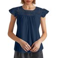 thumbnail image 1 of MIXUE Womens Summer Tops Summer Solid Color Fashion Round Neck Hollow Out Fly Sleeve Pullover T-shirts Holiday Wear,Blue,XL, 1 of 4