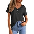 thumbnail image 1 of MIXUE Womens Summer Tops Summer Solid Color Fashion V Neck Short Sleeve Casual Loose Comfortable Pullover Tee Shirts Activewear,Black,XL, 1 of 5